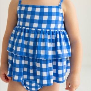 Posh Peanut Ruffled Spaghetti Romper, dark blue 3-6 mos